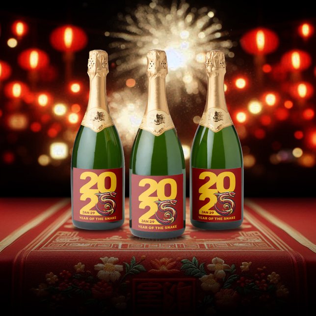 Ano Dourado Vermelho do Cobra de 2025 (CNY 2025 Sparkling Wine Trio of Bottles Fireworks Lanterns Cover Photo)