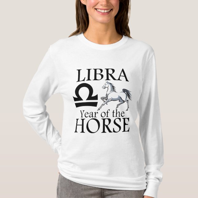 Ano Libra da Camisa Símbolo Zodíaco do Cavalo (Frente)