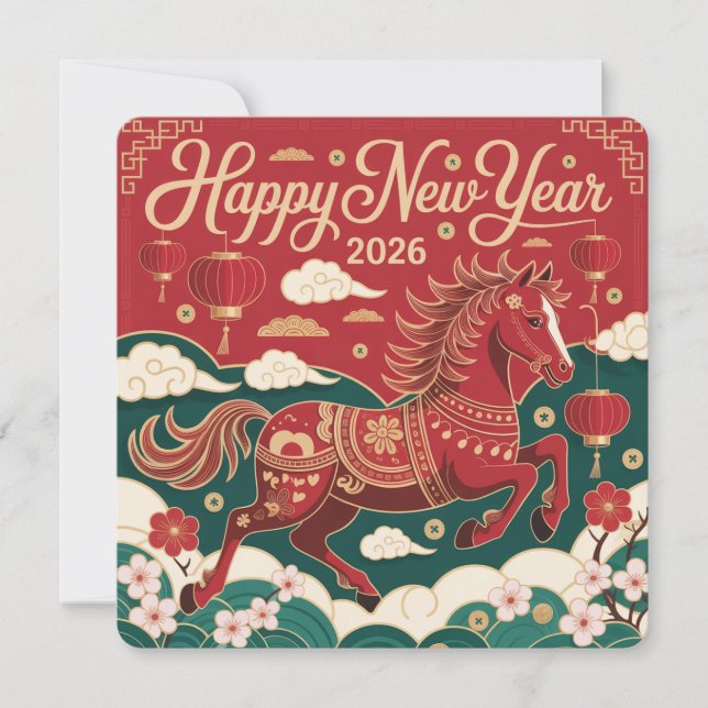 Ano Novo Chinês 2026 Cavalo de Fogo Vermelho (Frente)