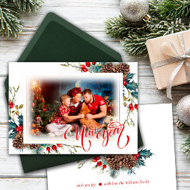 Ano Novo com ramos do Spruce Cartão de Saudação Fo