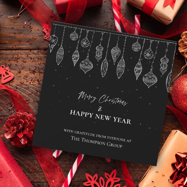 Ano Novo do Natal Negro e Elegante Corporativo (Corporate Elegant Black White Christmas New Year Holiday Card)