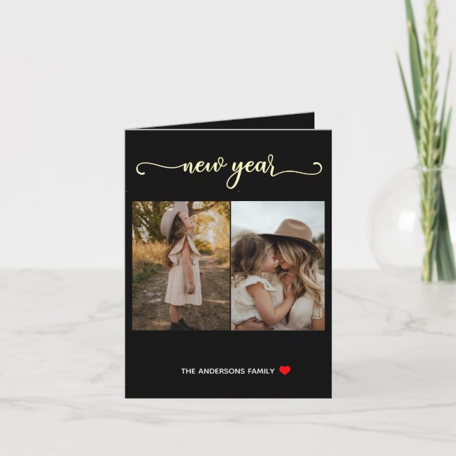 Ano Novo | Dourado negro| CARTÃO COM FOTOS 2 (Frente)