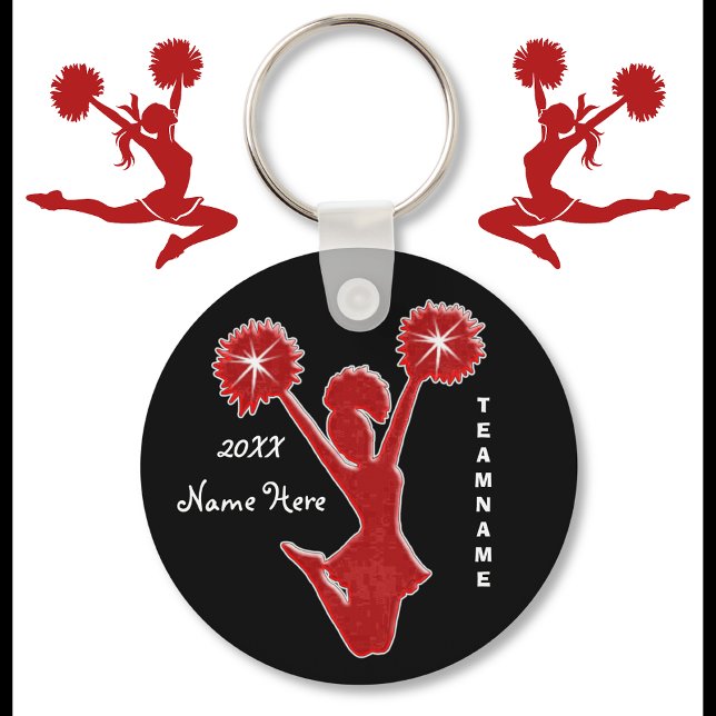 ANO Personalizado, NOME e EQUIPE Chaveiros Baratos (Red, Black and White, Cheerleading Souvenirs. Cheerleading Keychains are nice, Cheer favors. )