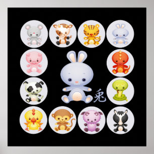 Ano Zodíaco Chinês do Poster de Coelho