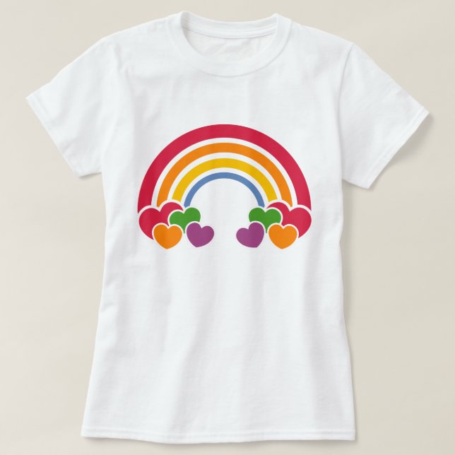 anos 80 Rainbow 'n Hearts T-Shirt (Frente do Design)