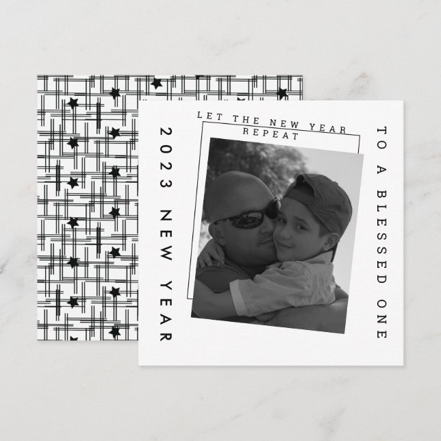 anos novos 2023 Cartão com fotos branco preto (Frente/Verso)