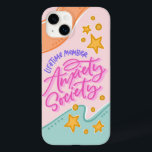 Ansiedade Sociedade capas de iphone de Casal-Mate<br><div class="desc">Alguns amam os ansiosos! Design apresenta a frase "Anxiety Society Lifetime Member" (Membro da vida da sociedade de ansiedade) com sotaques ilustrados coloridos.</div>