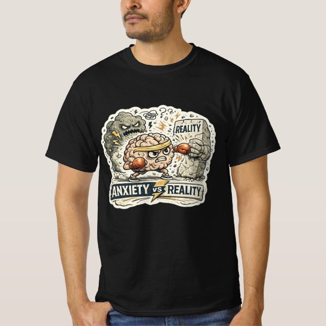 Ansiedade vs Realidade Camiseta engraçada de saúde (Frente)