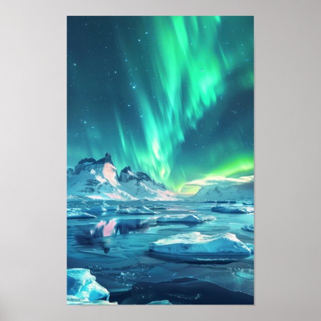 Antártica Aurora Borealis Poster Panorâmica (Frente)