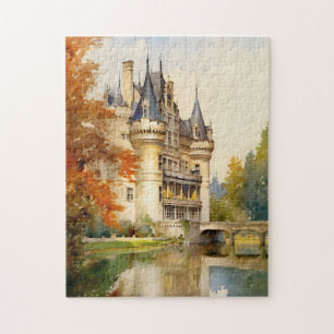Antiga Quebra-cabeça de Aquarela do Castelo Francê