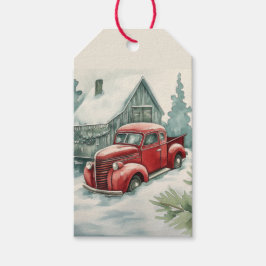 Antigas Etiquetas de Natal de Caminhão Vermelho