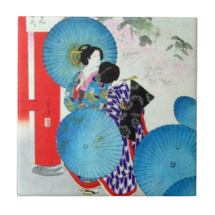 Antigo Azulejo cerâmico do Japão, pequeno (4,25" x