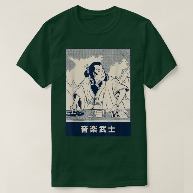 Antigo Retro Japonês Samurai Warrior DJ T-Shirt (Frente do Design)