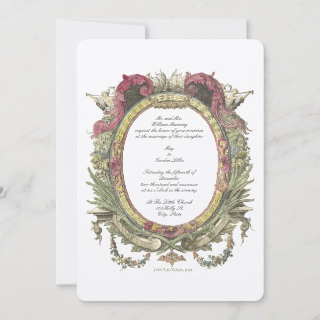 Antiguidade 1755 Rococó Barroco Convite à Oval Flo (Frente)