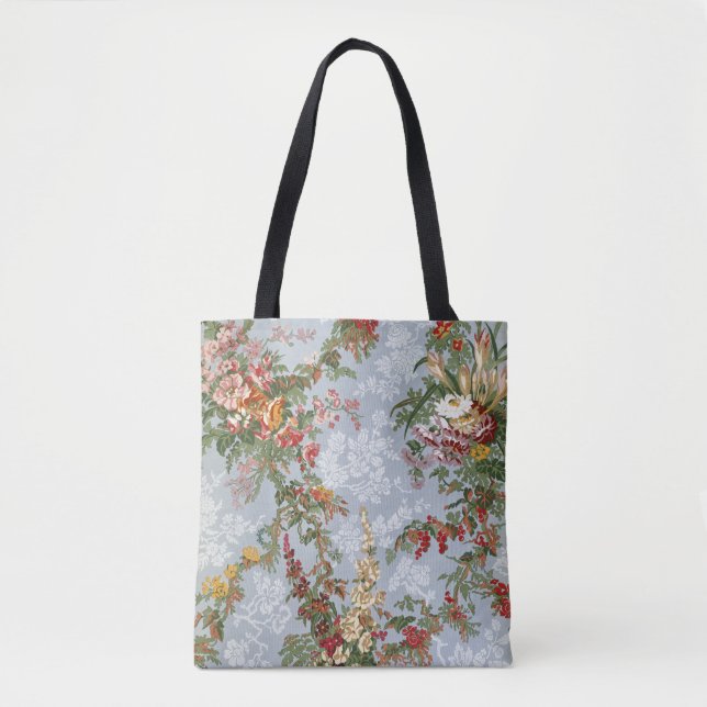 Antiguidade Azul Vintage Tote Bag Floral (Frente)