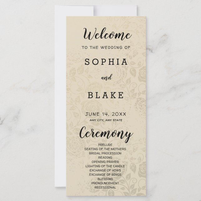 Antiguidade Programa de Casamento de Rosas Dourado (Frente)