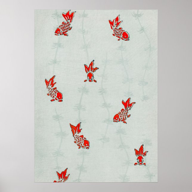 Antiguo Koi Goldfish Impressão de Woodblock japonê (Frente)