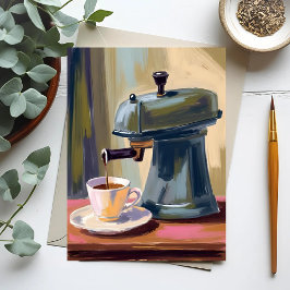 Antique Coffee Machine Latte Watercolor Card