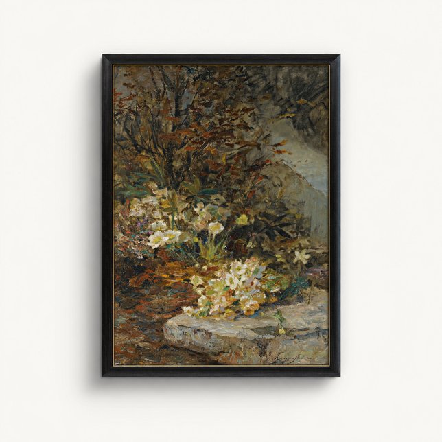 Antique Hellebore Garden Wall Poster (Hellebore Garden Wall Art Poster - close-up view (frame/decor not included))