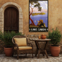 Antique Poster de viagens Lake Garda Itália 1920