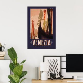 Antique Poster de viagens Veneza Itália 1920