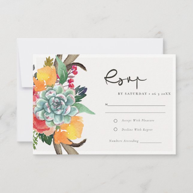 ANTLER BOHEMIAN ALLURE RSVP FLORAL SUCCULENTE (Frente)