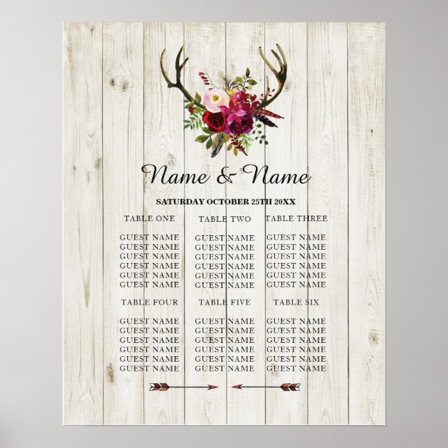 Antler Stag Mesa Casamento Floral Poster (Frente)