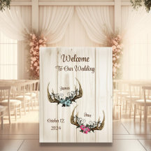 Antlers e Sinal de Casamento Floral Rosa