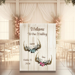 Antlers e Sinal de Casamento Floral Rosa