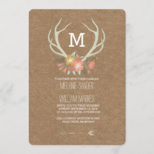 ANTLERS FLORAIS CONVITE RUSTIC DE CASAMENTO