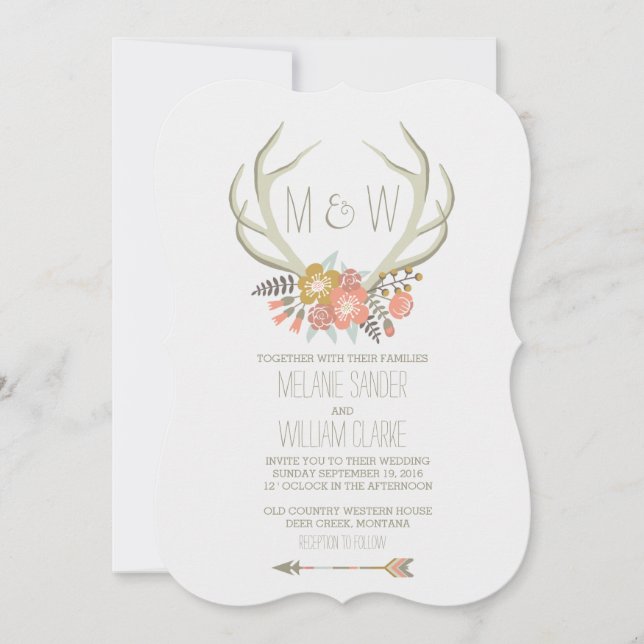 ANTLERS FLORAIS| CONVITE RUSTIC DE CASAMENTO (Frente)