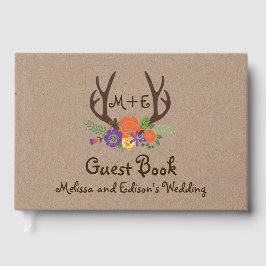 Antlers monograma floral livro de convidados de ca