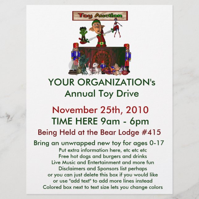 Anualmente, Toy Drive Flyer com um belo leilão de  (Frente)