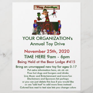 Anualmente, Toy Drive Flyer com um belo leilão de
