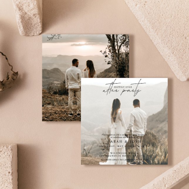 Anúncio 2 Foto Feliz De Todos Os Dias Após A Recepção de c (Easily personalize this photo wedding reception invitation with your photo and unique details.)