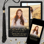 Anúncio 2 Foto Moderna Script Simples Graduação Dourada Pr<br><div class="desc">Compartilhe a alegria de um segundo grau ou formandos com estes anúncios personalizados de 2 fotos em preto e ouro. Todas as imagens e textos são simples de personalizar. (DICA DE IMAGEM: Uma maneira fácil de centralizar uma foto exatamente como você deseja é recortá-la antes de carregá-la no site do...</div>