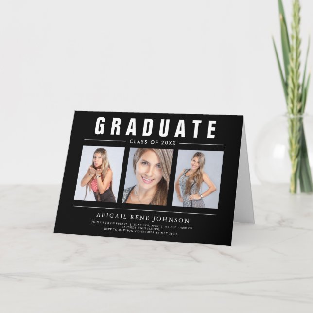 Anúncio 3 Formando de Colagem de Graduação de Fotos Preto  (Frente)