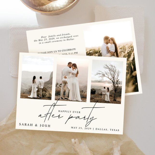 Anúncio 4 Foto Felizmente Após Casamento Com Creme De Fest (Easily personalize this wedding reception invite with your details and wedding photos!)