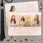 Anúncio 4 Script de Colagem de Graduação de Fotos, Cor-de-<br><div class="desc">Compartilhe a alegria de um segundo grau ou formandos com estes anúncios de cor-de-rosa e ouro personalizados com colagem de 4 fotos. Todas as imagens e textos são simples de personalizar. (DICA DE IMAGEM: Uma maneira fácil de centralizar uma foto exatamente como você deseja é recortá-la antes de carregá-la no...</div>