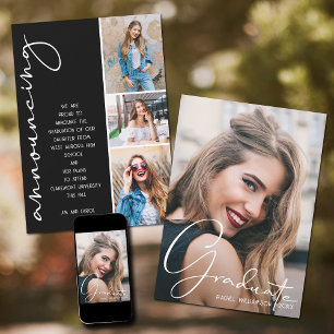 Anúncio 4 Script Preto e Branco de Colagem de Graduação de