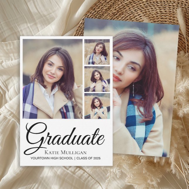 Anúncio 5 Script de Foto Graduação com Fundo Editável (5-photo graduation announcement for high school or college graduates.)