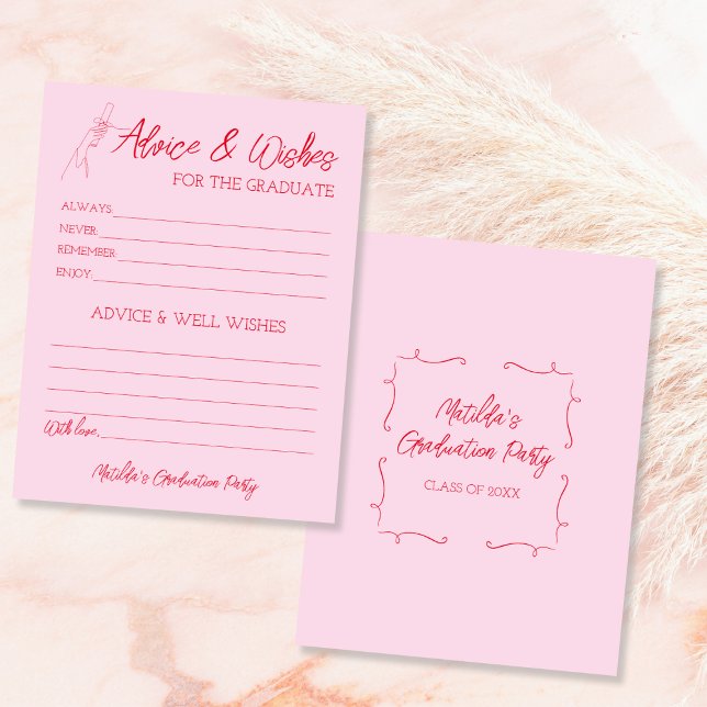 Anúncio Aconselhamento e Desejos para Placa Vermelha e Ros (Advice & Wishes For Graduate Pink & Red Card)