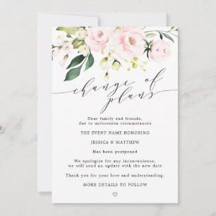 Anúncio Adiada Mudança de Planos Blush Floral Wedding