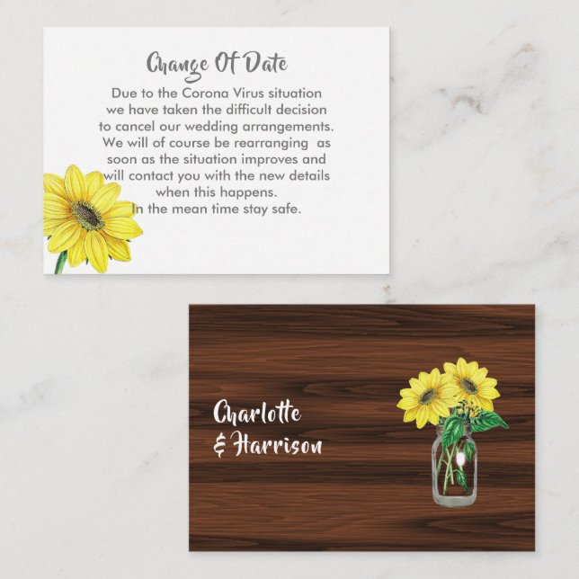 Anúncio Adiado de Alteração de Data de Casamento (Frente/Verso)