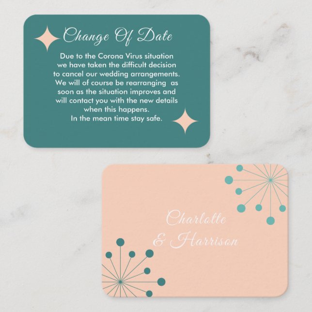 Anúncio Adiado de Alteração de Data de Casamento (Frente/Verso)