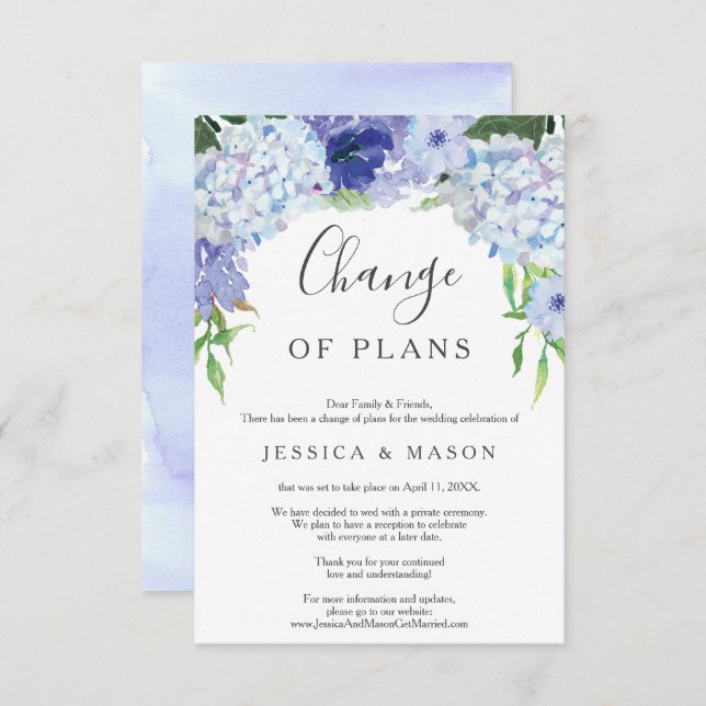 Anúncio adiado de casamento do Blue Hydrangea (Frente/Verso)