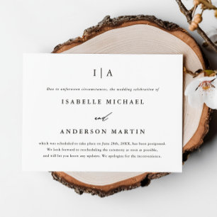 Anúncio Adiamento de Casamento com Monograma Preto Clássic