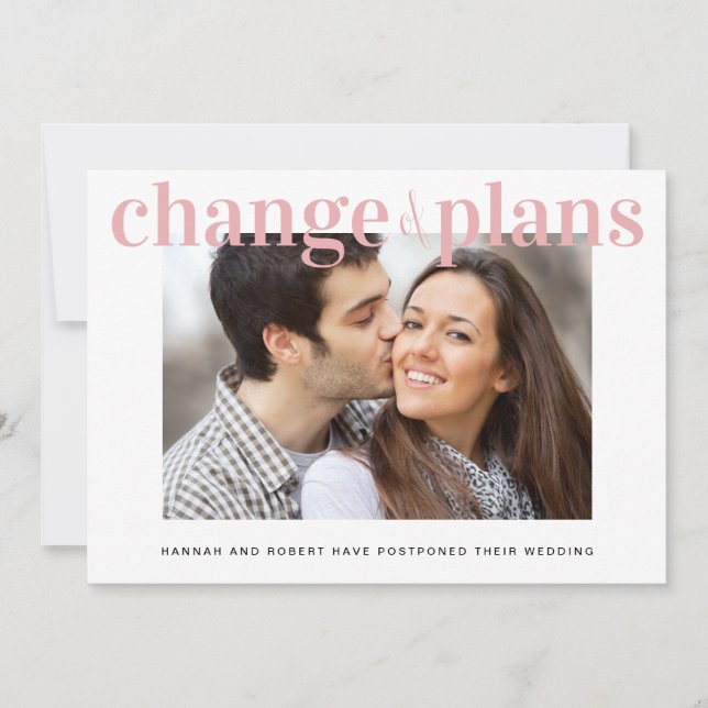 Anúncio Adiamento de Casamento de Foto Rosa de Planos (Frente)