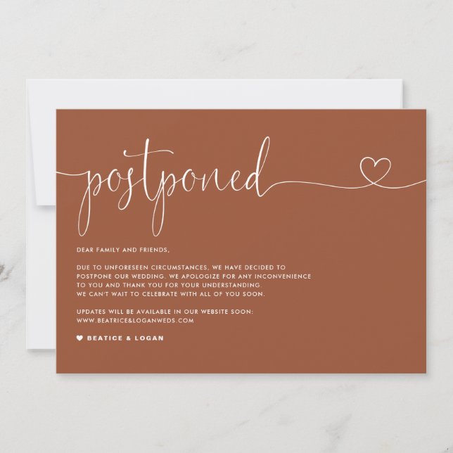 Anúncio Adiamento de Casamento de Terracotta do Script DaT (Frente)