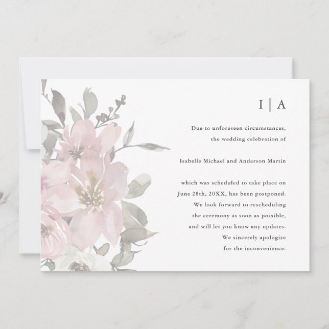 Anúncio Adiamento de casamento floral delicado (Frente)